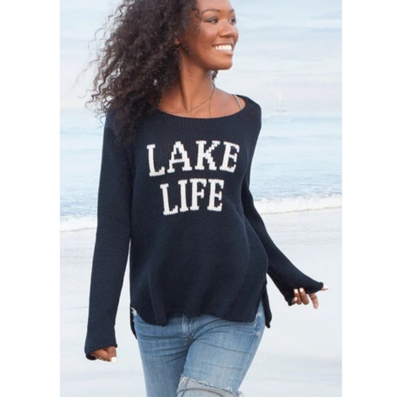 Wooden Ships LAKE LIFE Navy Sweater with White Words - Picture 2 of 16